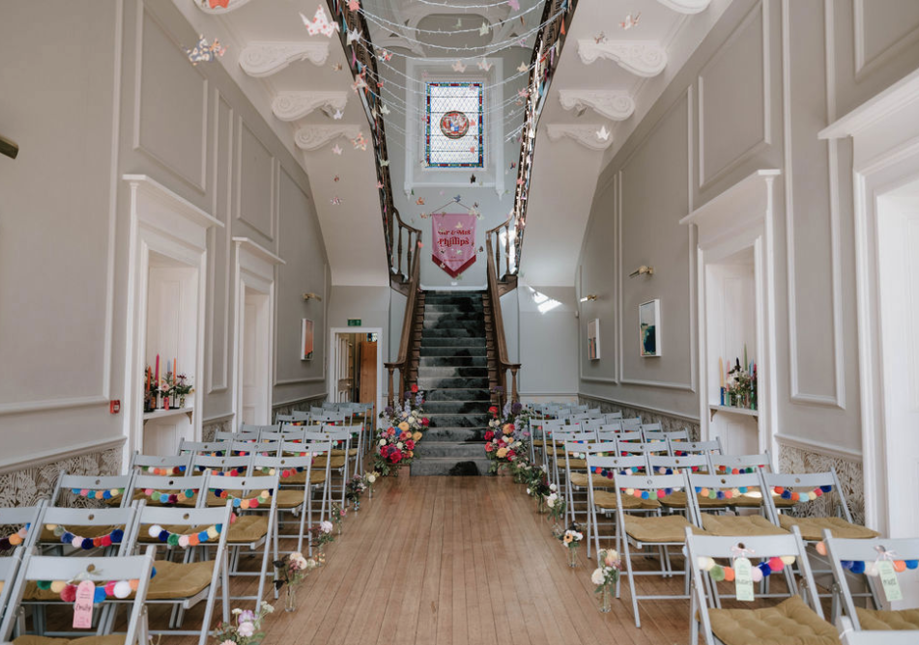 The Grand Hall ceremony set up at Netherbyres House